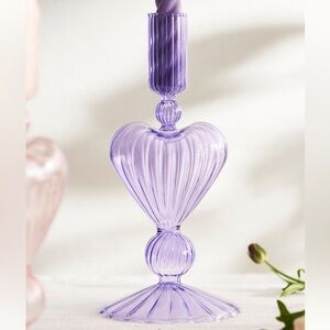 Set of 2 Anthropologie Lavender Purple Glass Heart Candle Holder